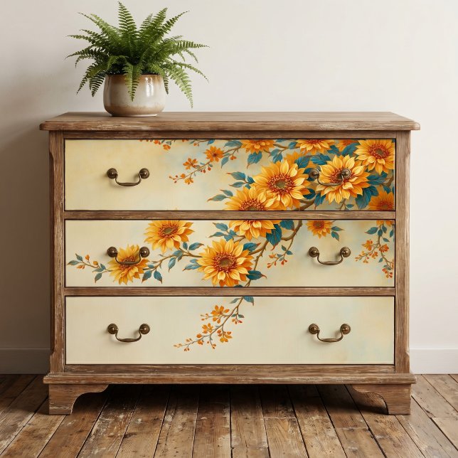 Teal Leaf Vintage Sunflower Branch Decoupage Tissue Paper (Creator Uploaded)