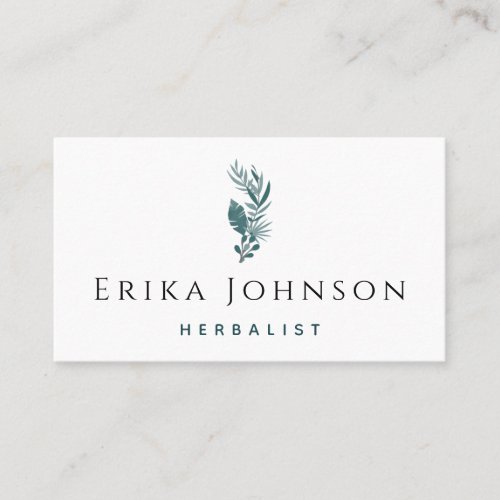 Teal Leafy Plant Herbal Medicine Consultant Simple Business Card