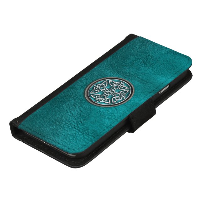 Teal Leather and Celtic Knot iPhone Wallet Case (Bottom)