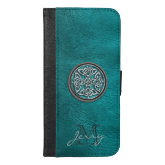 Teal Leather Celtic Knot iPhone 6 Plus Wallet Case