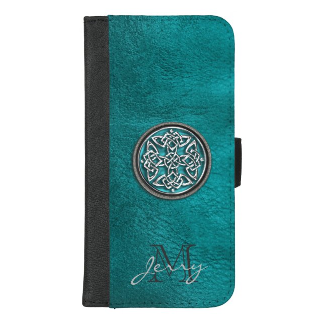 Teal Leather Celtic Knot iPhone Wallet Case (Front)