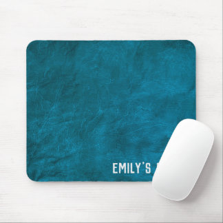 Teal Leather with Silver Name Mouse Pad