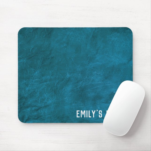 Teal Leather with Silver Name  Mouse Pad (With Mouse)