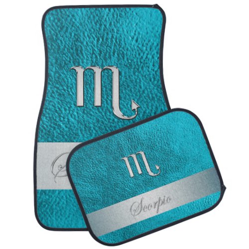 Teal Leather Zodiac Sign Scorpio Car Mat