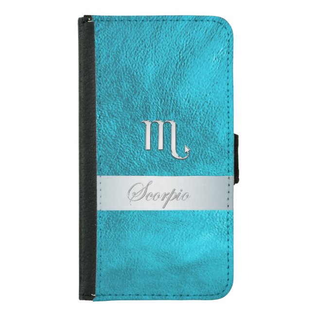 Teal Leather Zodiac Sign Scorpio Samsung Galaxy Wallet Case (Front)