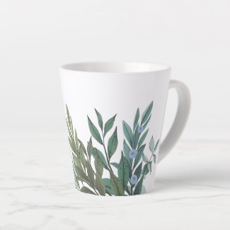 Teal Leaves Contemporary Botanical Latte Mug