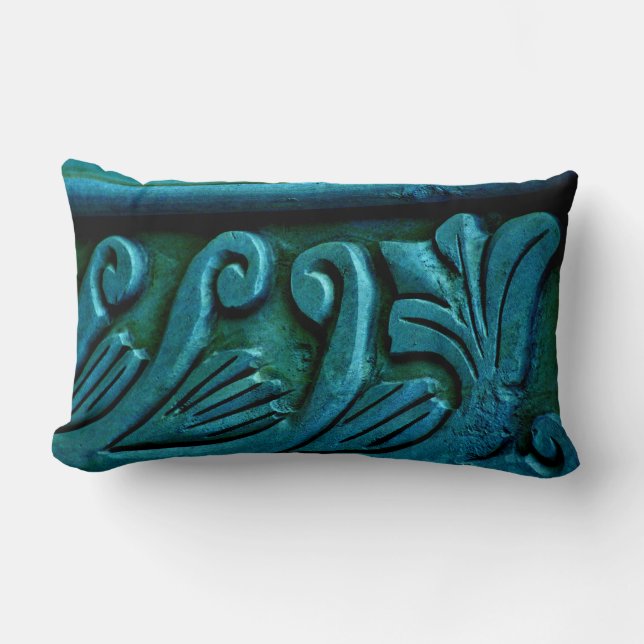 Teal Leaves Lumbar Pillow (Front)