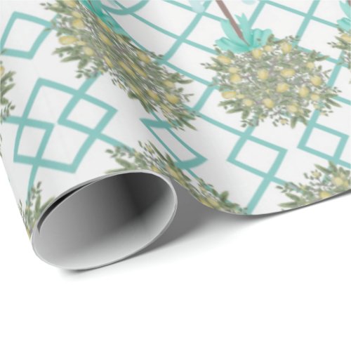 Teal Lemon Topiary Robins Egg Blue  Wrapping Paper