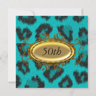 Teal Leopard 50th Birthday Invitation
