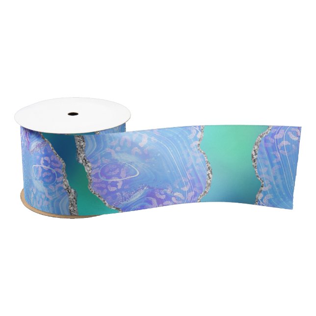 Teal Leopard Agate | Glam Abstract Stone Pattern Satin Ribbon (Spool)