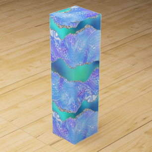 Teal Leopard Agate Glam Abstract Stone Pattern Wine Box