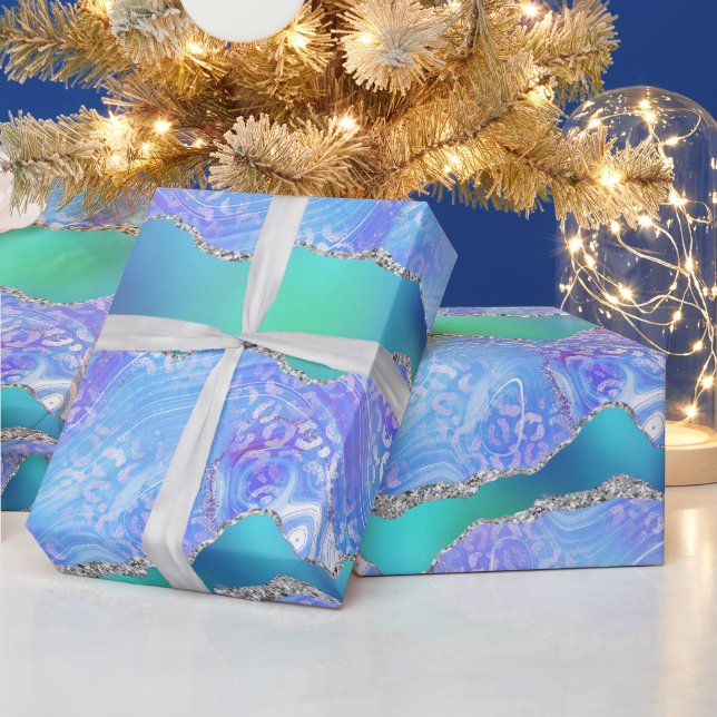 Teal Leopard Agate | Glam Abstract Stone Pattern Wrapping Paper (Holidays)