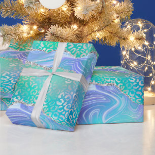 Teal Leopard Agate   Glam Abstract Stone Pattern Wrapping Paper