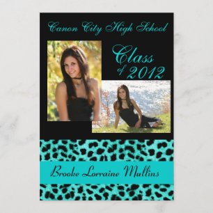 Teal leopard animal print graduation announcement
