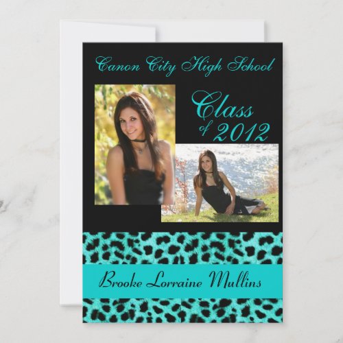Teal leopard animal print graduation announcement