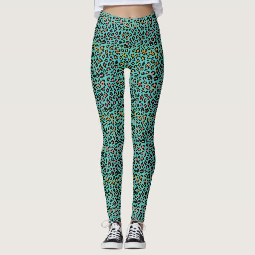 Teal Leopard Animal Print  Leggings