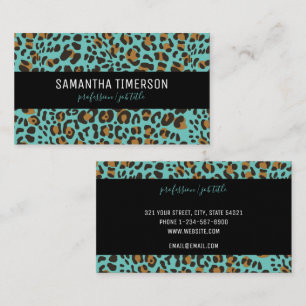 Teal Leopard Animal Print Modern Professional Business Card