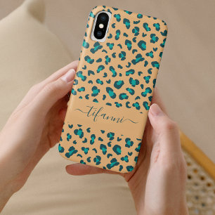 Teal Leopard Animal Print Pattern iPhone X Case