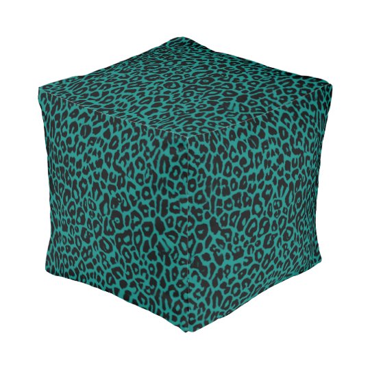 Teal Leopard Animal Print Pouf
