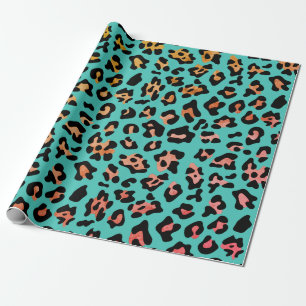 Teal Leopard Animal Print Wrapping Paper