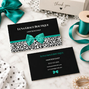 Teal Leopard Bow Hair Bow Shop Business Card