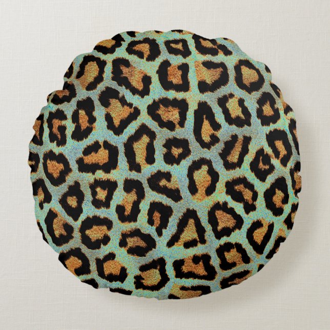 Teal leopard chic animal print throw pillow (Front)