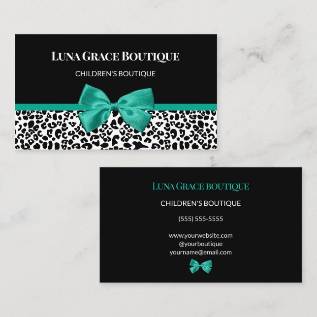 Teal Leopard Children’s Boutique Business Card (Front/Back)