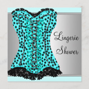 Teal Leopard Corset Lingerie Bridal Shower Invitation