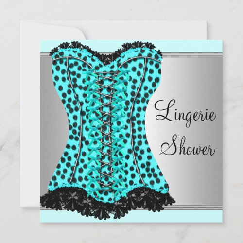 Teal Leopard Corset Lingerie Bridal Shower Invitation