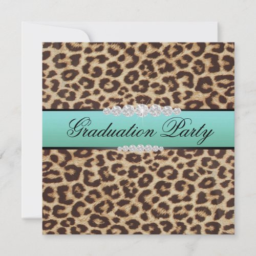 Teal Leopard Graduation Party Custom Invitations