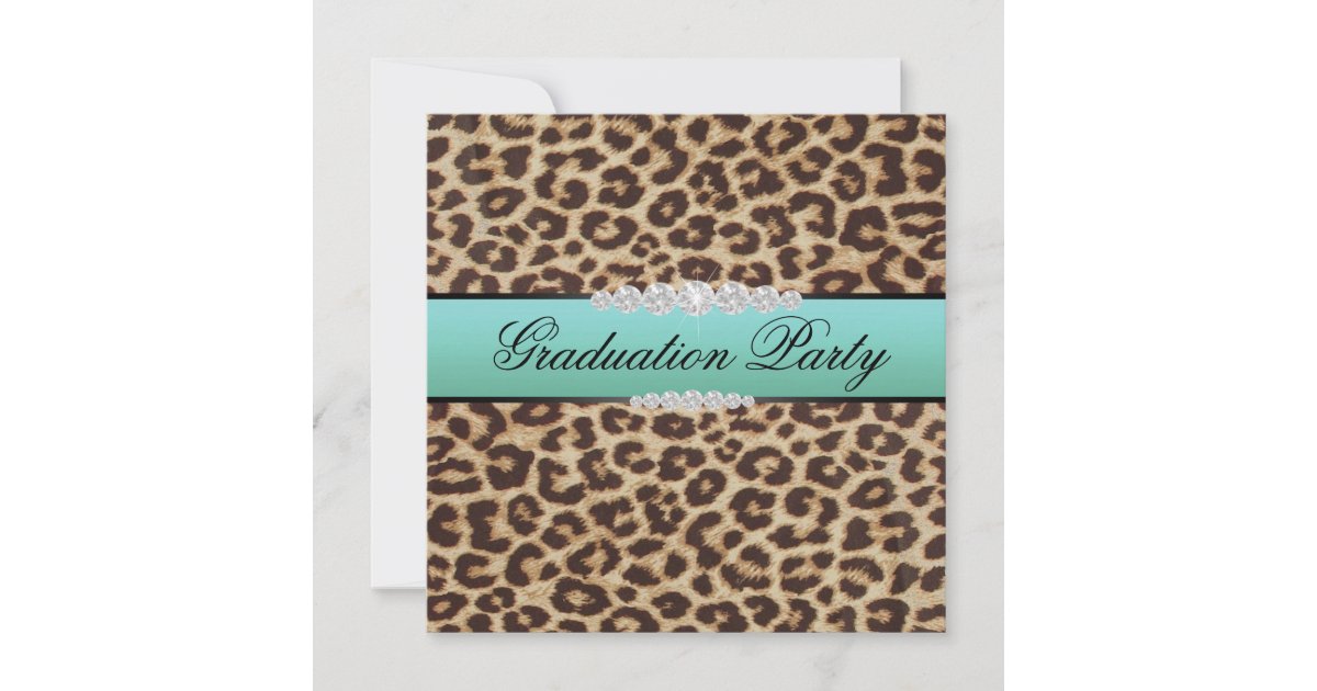 Leopard Graduation Invitations Teal Leopard Graduation Party Invitation | Zazzle