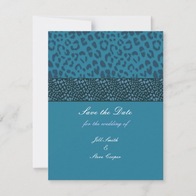 Teal Leopard Pattern Save the Date (Front)