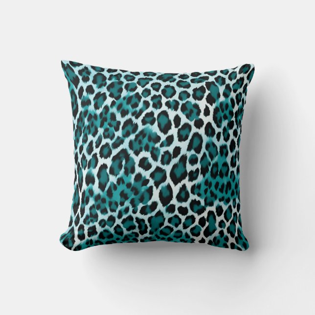 Teal Leopard Print Animal  Throw Pillow (Front)
