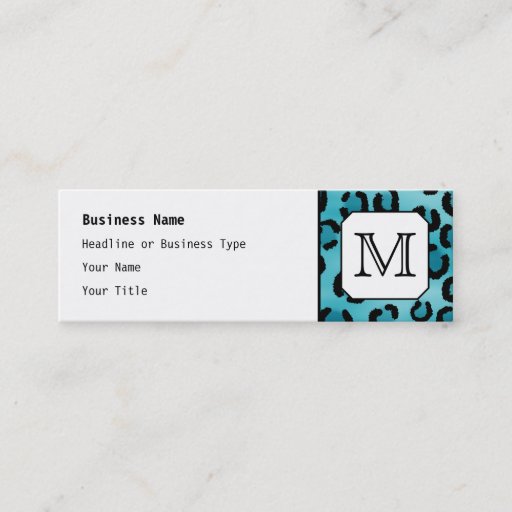 Customizable Teal Leopard Print, Custom Monogram. Business Card
