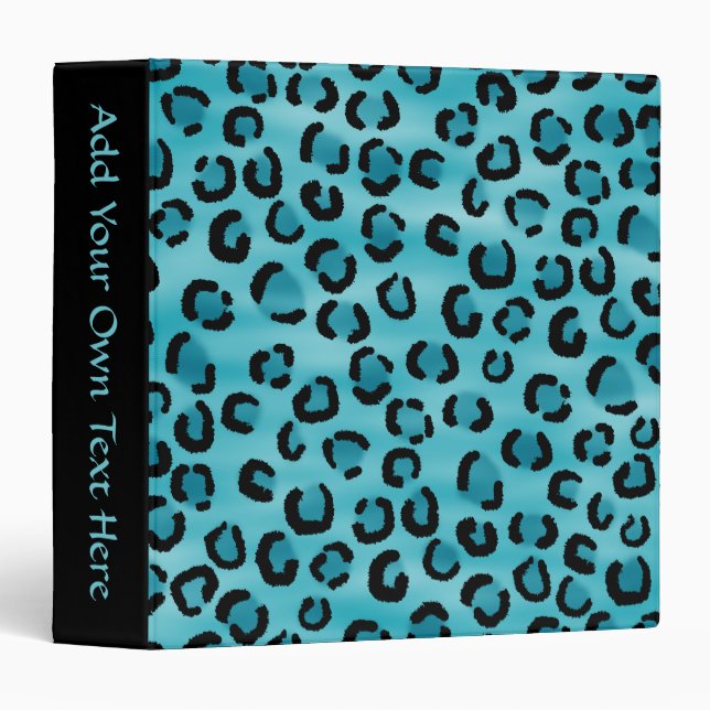 Teal Leopard Print Pattern. 3 Ring Binder (Front/Spine)