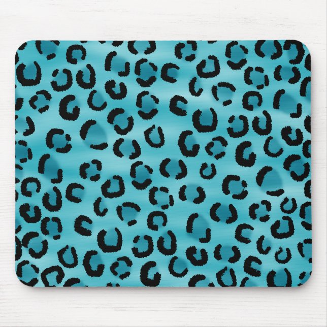 Teal Leopard Print Pattern. Mouse Pad (Front)