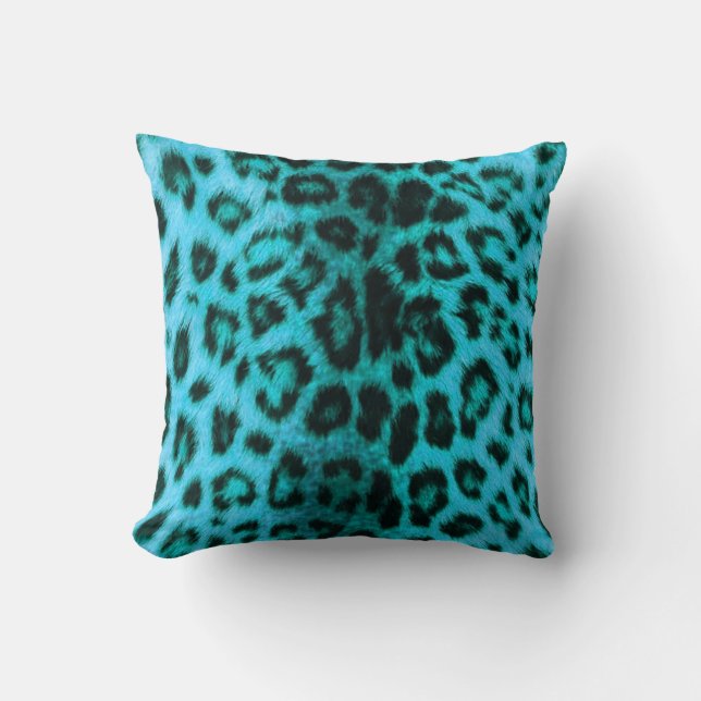 Teal Leopard Print Pillow (Front)