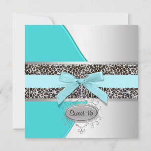Teal Leopard Sweet 16 Birthday Party Invitation