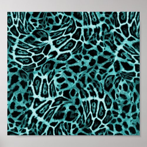 TEAL LEOPARD WOBBLE PATTERN BACKGROUNDS WALLPAPERS POSTER