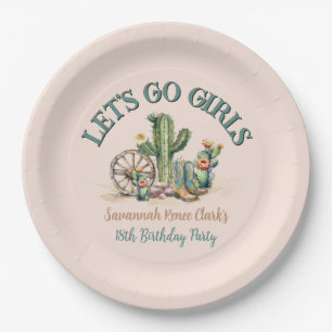 Teal Lets Go Girls Blush Pink Theme Birthday Party Paper Plates