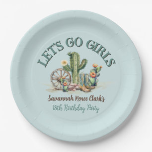 Teal Lets Go Girls Cowgirl Theme Birthday Party Paper Plates