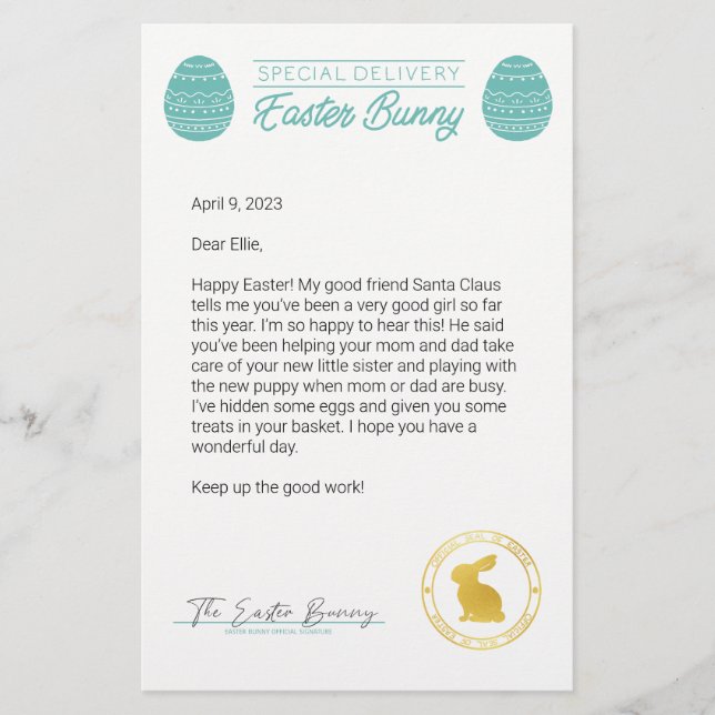Teal Letter From The Easter Bunny (Front)