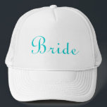 Teal Lettered Bride Hat<br><div class="desc">Beautiful hat for the bride-to-be in nice teal lettering. Don't miss out on this perfect wedding accessory. Simply change Bride to Bridesmaid, Maid of Honor, or even Flower Girl. Great bridal shower gift for each of the beautiful ladies in your bridal party.</div>