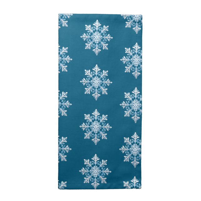Teal Light Blue White Snowflake Christmas Cloth Napkin (Half Fold)