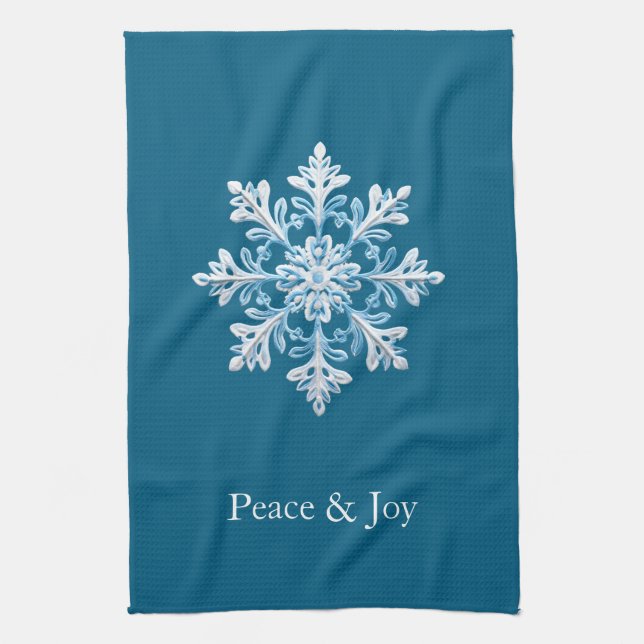 Teal Light Blue White Snowflake Christmas Kitchen Towel (Vertical)