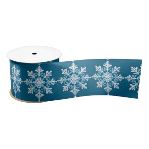 Teal Light Blue White Snowflake Christmas Satin Ribbon