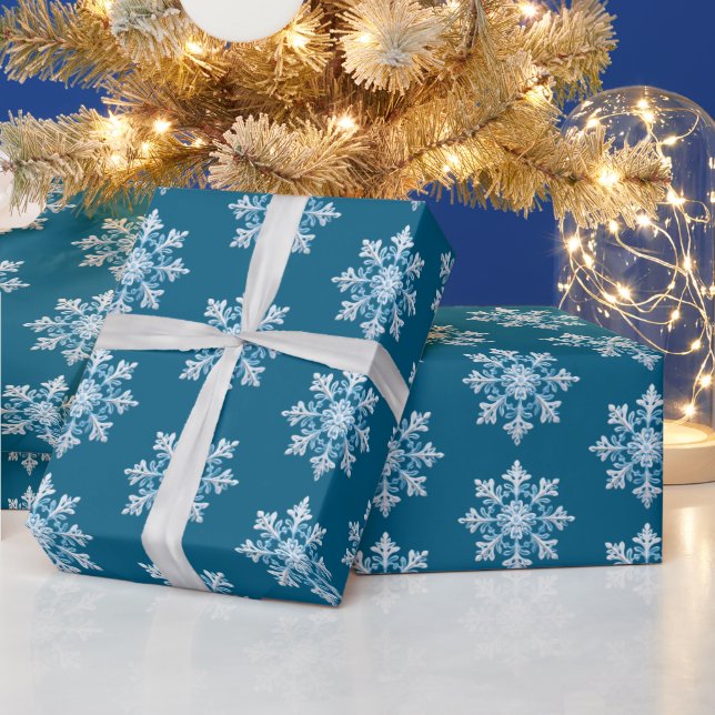 Teal Light Blue White Snowflake Christmas Wrapping Paper (Holidays)