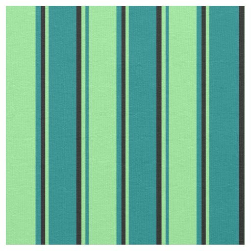Teal, Light Green, and Black Stripes Fabric