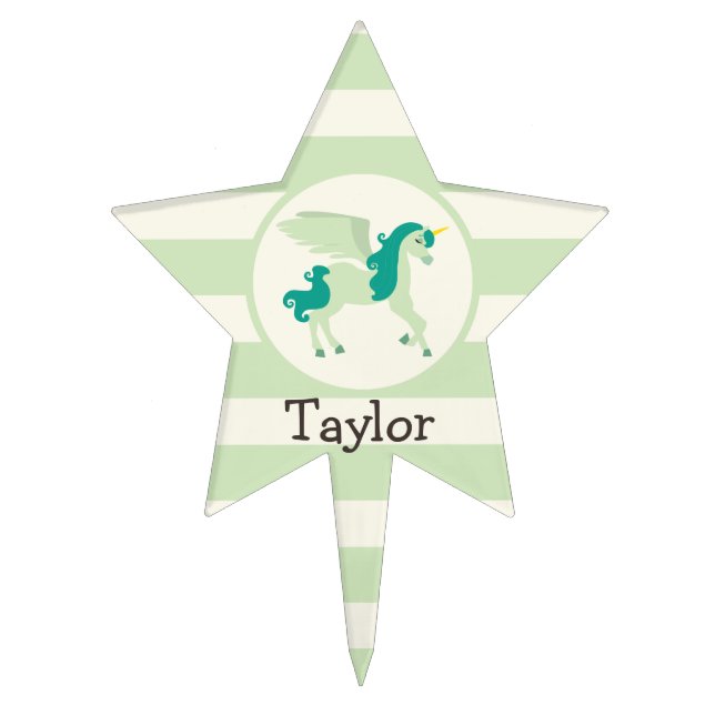 Teal & Light Green Unicorn Cake Topper (Front)