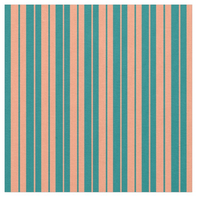 Teal & Light Salmon Colored Stripes Fabric (Close Up)